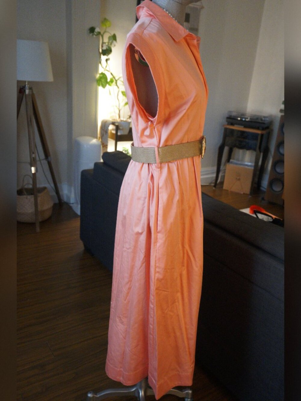 ๐ NWT Donna Karan Peach / Coral Belted Shirt Dress Size 12 ๐ - Picture 4 of 8